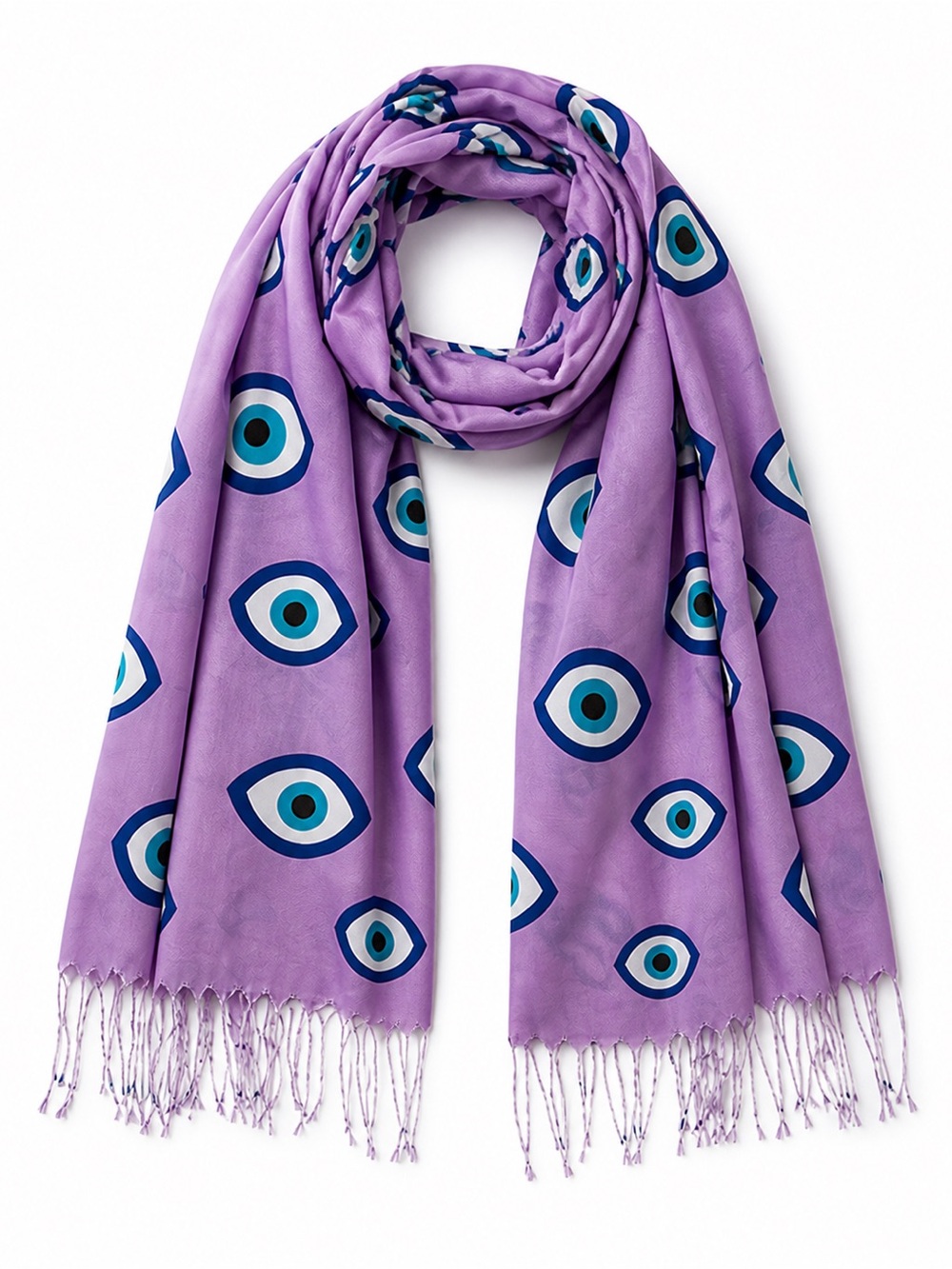 🧿 Evil Eye Scarf / Throw with tassels - Lavender Purple & Turquoise Blue